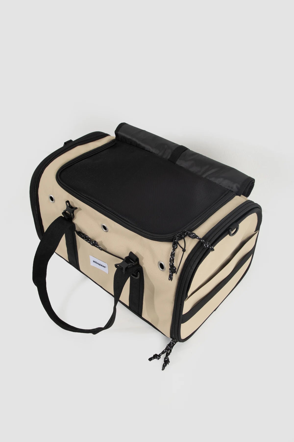 Dune Brown carrier viewed from above with its top mesh panel closed