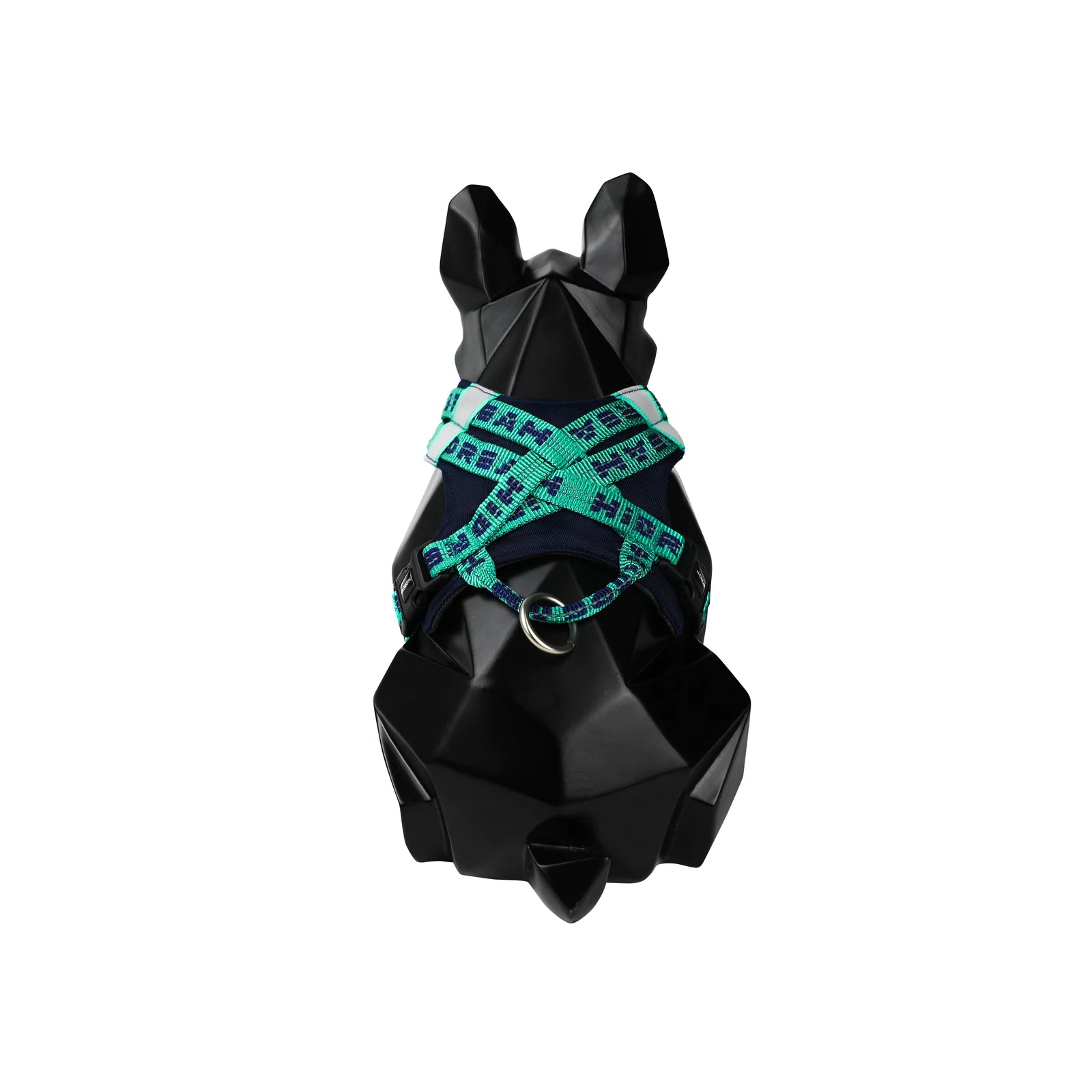 Larger avocado Bobo Hug harness photo, displayed on a studio dog form