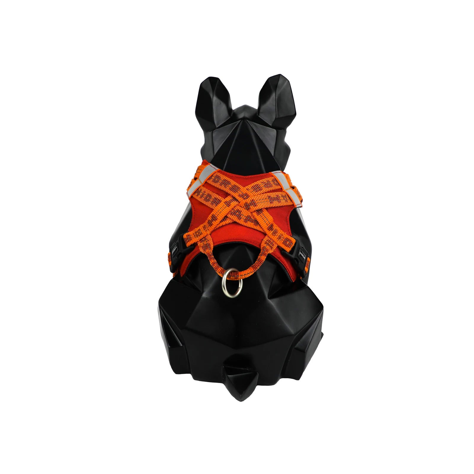 Larger orange Bobo Hug harness photo, displayed on a studio dog form