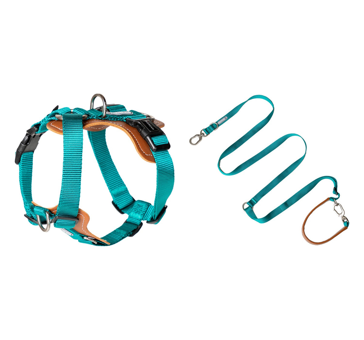 Bobo dog harness and matching crossbody leash set in green