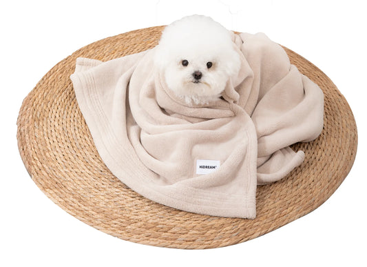 Pet wrapped in the Cloud fleece bath towel