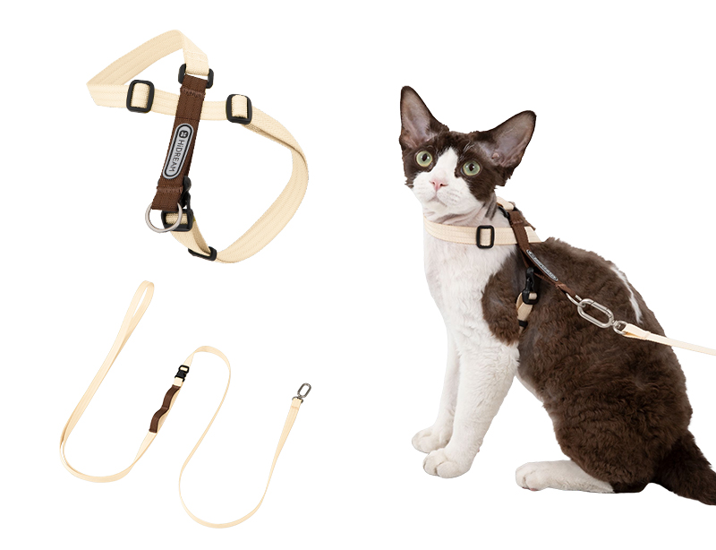 Figure-8 cat harness and matching leash set in camellia white