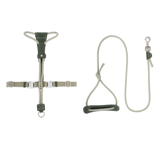 Rope dog harness and matching leash set in olive green