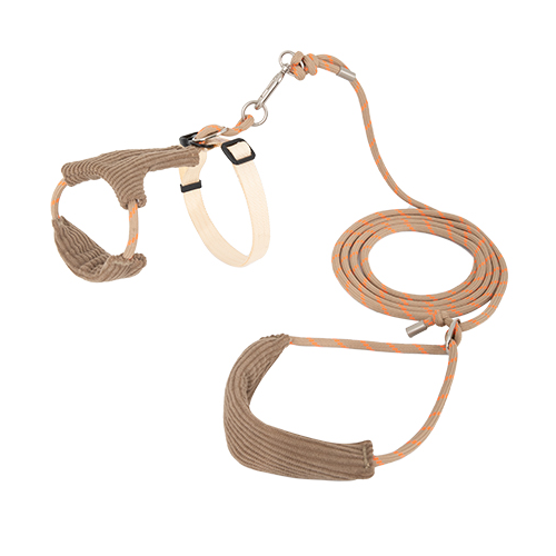 Soft cat harness and matching leash set in sand brown