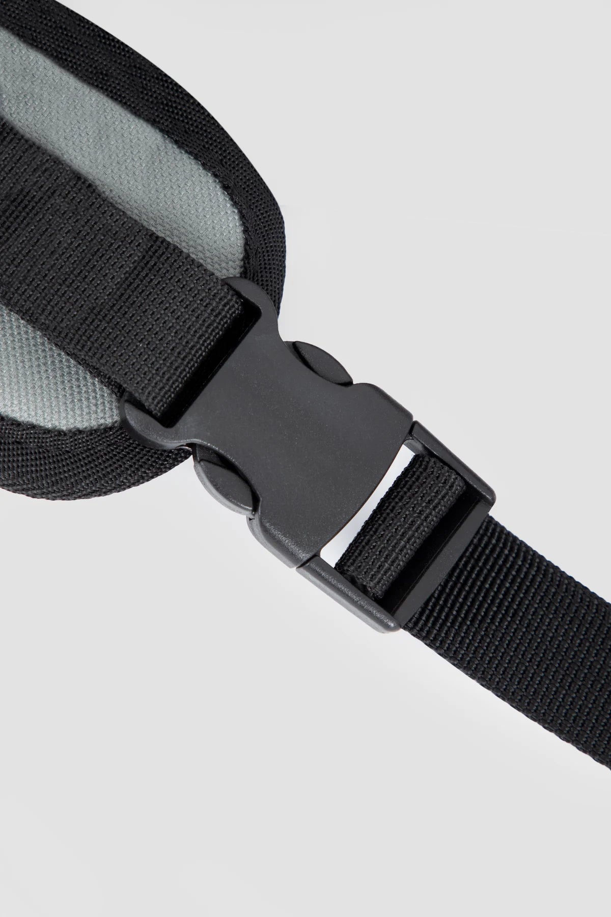 Close view of the carrier strap buckle