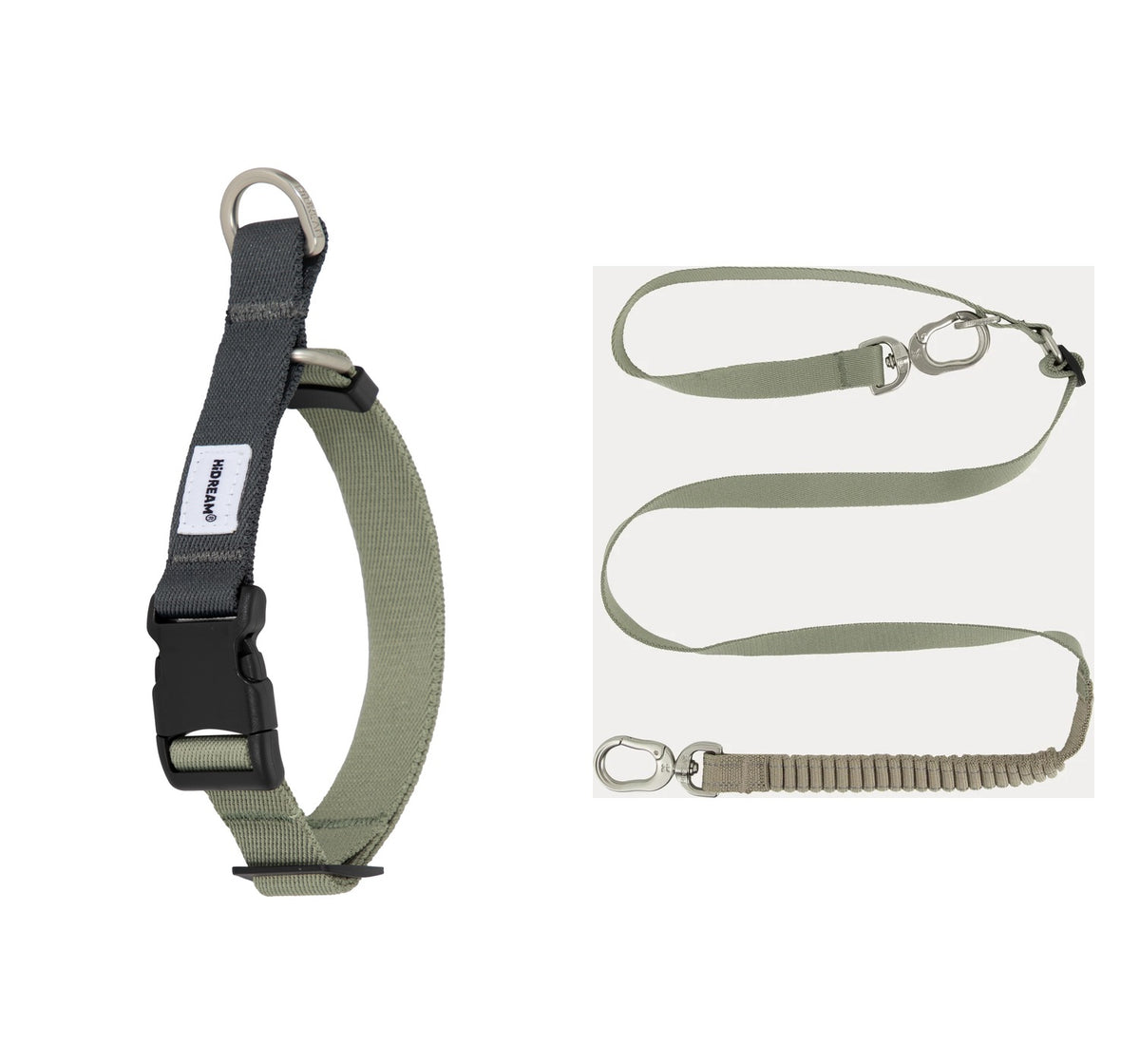 Valley martingale collar and included green bungee leash; one coordinated set