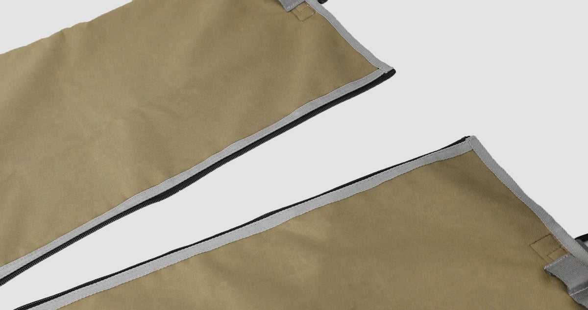 Center zipper separating the seat cover into two panels